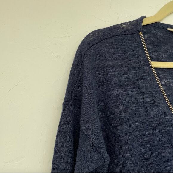 Soft Surroundings Blue Knit Quarter Zip Pullover Sweater Womens M Preppy Fall - Picture 3 of 8